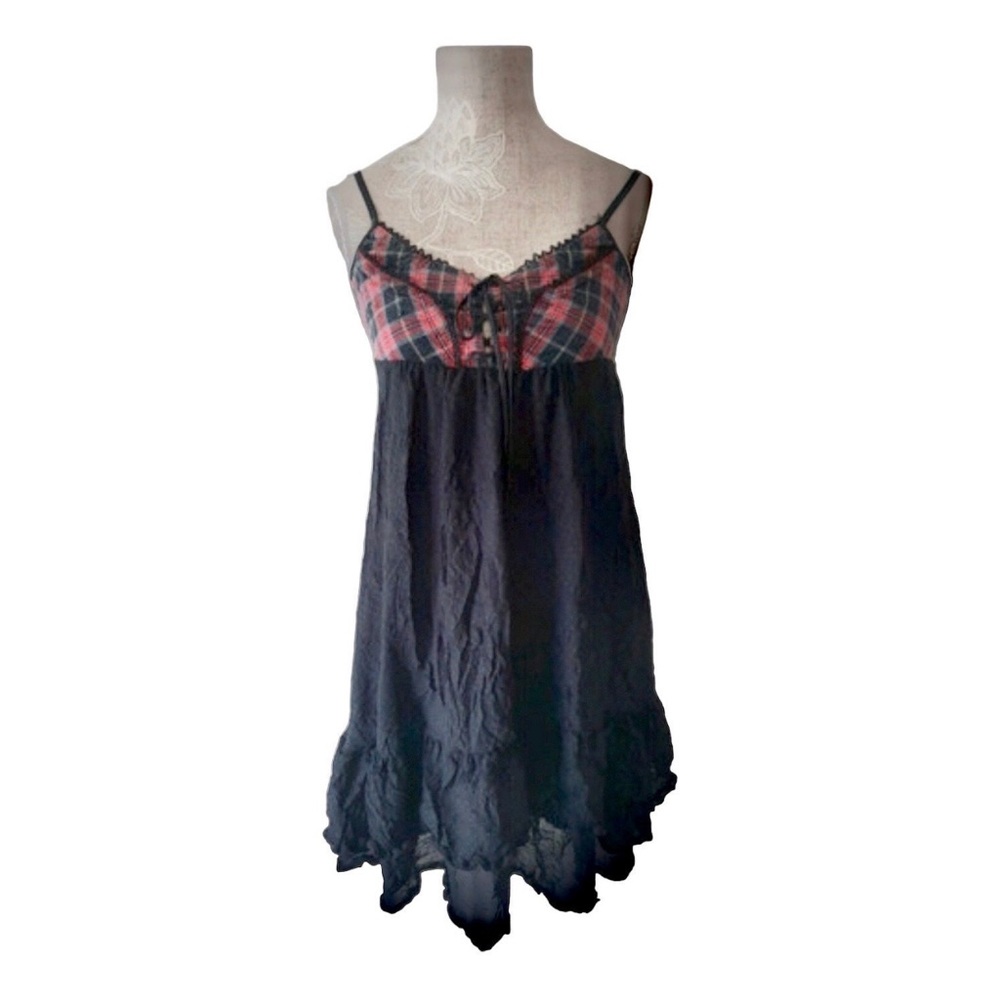 Cop.Copine Asymmetrical Plaid and Black Dress